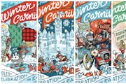The four official buttons of the 136th St. Paul Winter Carnival were designed by local cartoonist and illustrator Kevin Cannon.