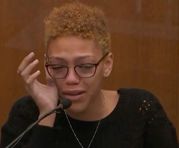 In this screen grab from video, Alayna Albrecht-Payton, who was in the vehicle with Daunte Wright, testified during the manslaughter trial of former B
