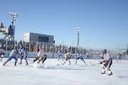 Lake Bemidji, seen here hosting Hockey Day in 2019, has lost an average of 19 days of ice.