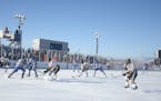 Lake Bemidji, seen here hosting Hockey Day in 2019, has lost an average of 19 days of ice.