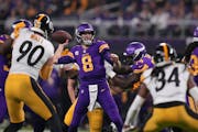 Vikings quarterback Kirk Cousins threw under pressure in the first quarter of Thursday night’s victory over Pittsburgh at U.S. Bank Stadium.