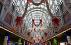 Christmas lights and decorations inside the O’Hare International Airport terminal in Chicago. 