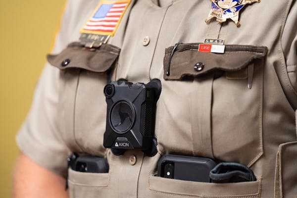 A body camera displayed by Ramsey County Sheriff Bob Fletcher in 2019. The St. Louis County Sheriff’s Office plans to buy 110 cameras over the next 