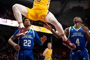 Minnesota Gophers guard E.J. Stephens dunked in the first half Tuesday, Dec. 14, 2021 at Williams Arena in Minneapolis. The University of Minnesota Go