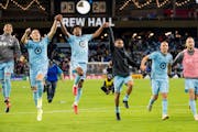 Minnesota United players celebrated their Oct. 20 victory against the Philadelphia Union at Allianz Field.