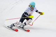 Ava Pihlstrom from The Blake School in Minneapolis made her second run in the MSHSL Boys and Girls Alpine Skiing State Meet on Wednesday in Biwabik, M