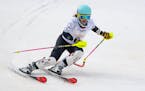 Ava Pihlstrom from The Blake School in Minneapolis made her second run in the MSHSL Boys and Girls Alpine Skiing State Meet on Wednesday in Biwabik, M