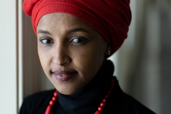 Rep. Ilhan Omar, D-Minn., is photographed Dec. 8, 2021, outside her Capitol Hill office in Washington, D.C.