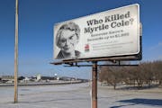 A billboard in Kimball, Minn., asks the public for clues to help solve the 40-year-old cold case of Myrtle Cole, who was brutally murdered in her Fair