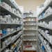 Medications line the shelves of a New York City pharmacy.