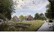 A proposed new building for Graco Park includes wildlife friendly design elements and a pitched roof reminiscent of the lumberyard that one occupied t