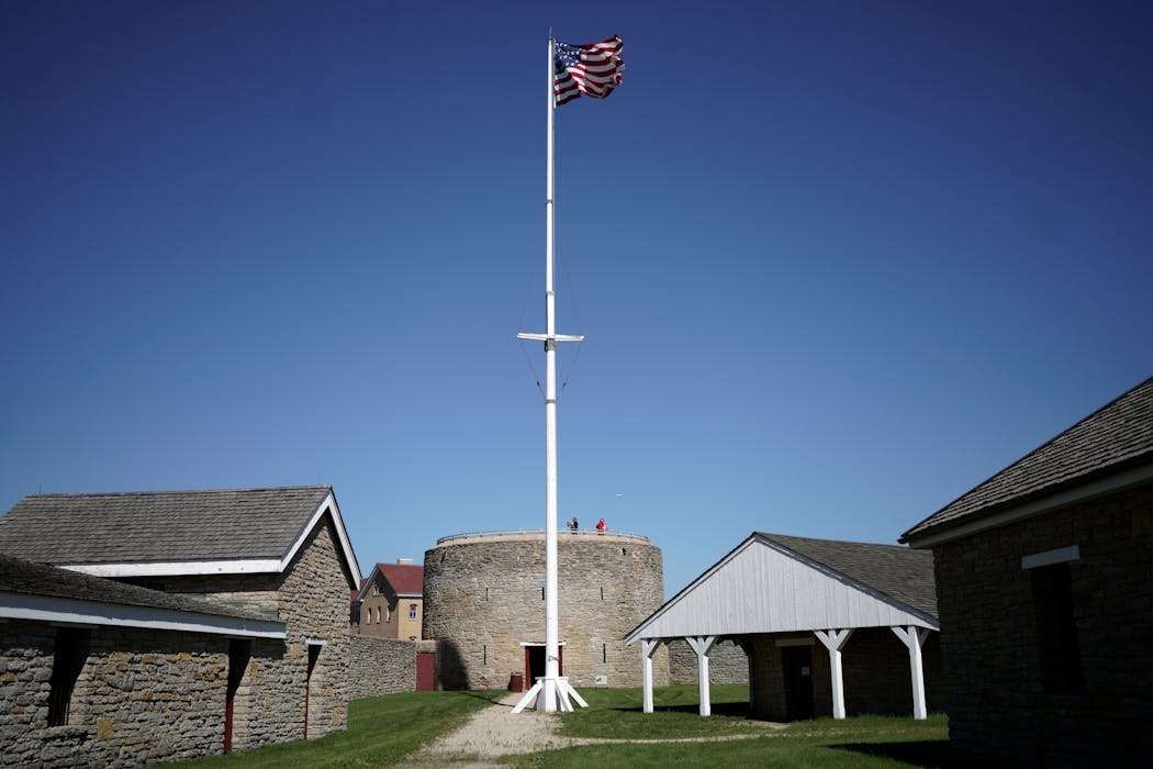 The Round Tower, center, at the Fort Snelling Historic Site.