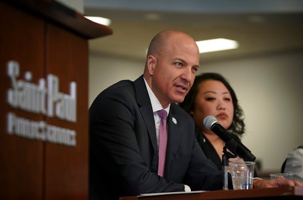 St. Paul Public Schools Superintendent Joe Gothard with the late Marny Xiong, then school board chair, in 2020. This month, he noted how Xiong promise