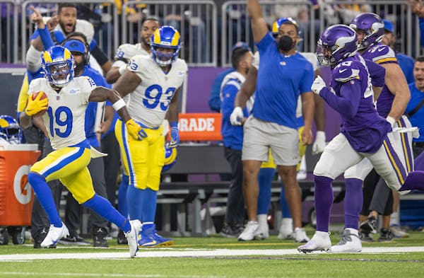 Rams wide receiver Brandon Powell (19) had a 61-yard punt return touchdown in the third quarter Sunday against the Vikings.