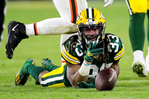 Packers running back Aaron Jones has missed the past two games against the Vikings, but figures to challenge their struggling run defense Sunday. 