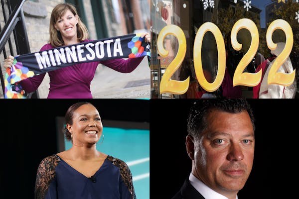 Three who will inspire in 2022 (clockwise from top left): Andrea Yoch, soccer leader; Wild boss Bill Guerin and Lynx star Napheesa Collier.