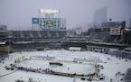 Preparations continued at Target Field for Saturday’s Winter Classic meeting between the Wild and St. Louis Blues.