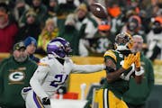 Vikings defensive back Mackensie Alexander trailed the action as Green Bay wide receiver Davante Adams caught a long pass from Aaron Rodgers on Sunday