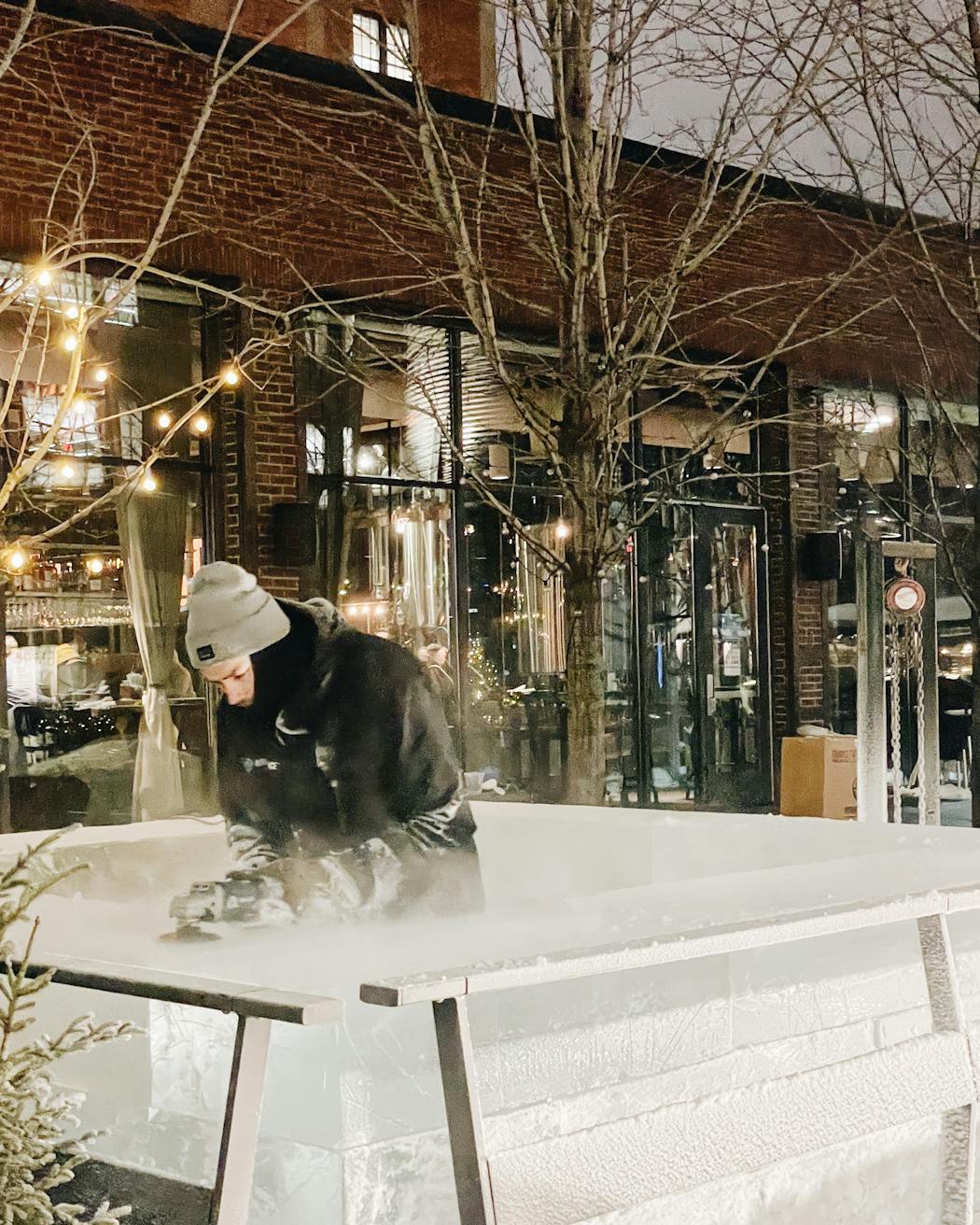 The under-construction ice sauna outside North Loop’s Freehouse.