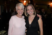 Pioneering female pilot Beverley Bass, left, with Becky Gulsvig, who plays her in the Broadway tour of “Come From Away.”