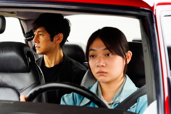 Hidetoshi Nishijima, left, and Toko Miura in “Drive My Car,” an award-worthy drama from Japan.