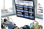 Sack cartoon: Your flight may depart in ...
