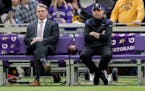 Minnesota Vikings general manager Rick Spielman and head coach Mike Zimmer sat on the team bench before the Dec. 26 game against the Los Angeles Rams.