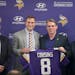 From left, Minnesota Vikings head coach Mike Zimmer, quarterback Kirk Cousins, general manager Rick Spielman and co-owner Mark Wilf at the Vikings TCO