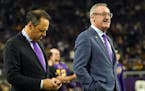 Mark Wilf, left, and Zygi Wilf, co-owners of the Minnesota Vikings, watched warm-ups from the sidelines before the team’s game against Pittsburgh on