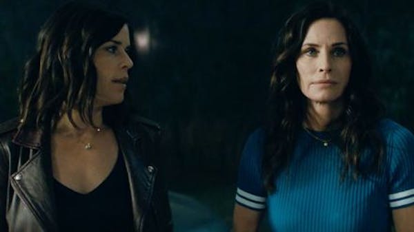 Neve Campbell and Courteney Cox get mixed up in murder, again, in “Scream.”