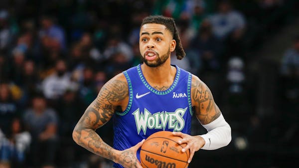 Timberwolves guard D’Angelo Russell is shooting 19 of 26 from the field in his past two games. (AP Photo/Bruce Kluckhohn)