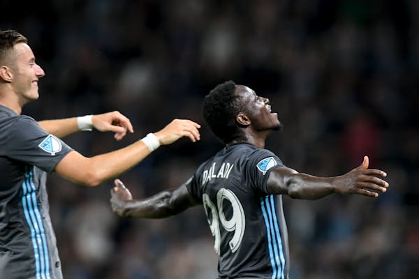 Abu Danladi (99) celebrated with Jan Gregus (8) after a 2019 goal at Allianz Field.