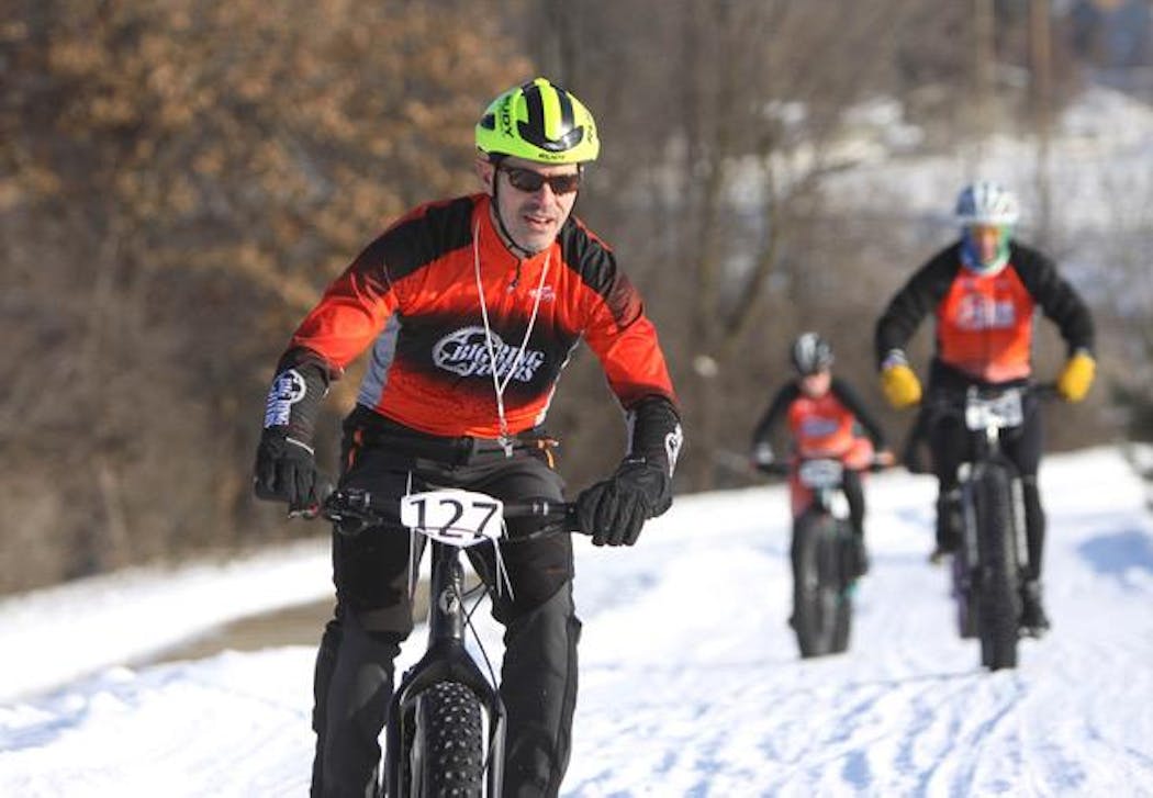 Members of Big Ring Flyers-Apex Cycling Club at its Frozen Gnome race. The group will host the Fat Bike World Championships.