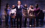 The touring cast of “Come From Away” includes Moorhead native Becky Gulsvig in front.