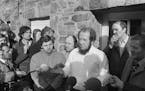 Alexander Solzhenitsyn speaks to the press in Cologne, Germany, in 1974 after being expelled from Russia.