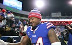 Bills receiver and former Vikings star Stefon Diggs celebrated with Buffalo fans.