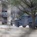 Armored vehicles are seen outside Congregation Beth Israel in Colleyville, Texas, on Jan. 15.