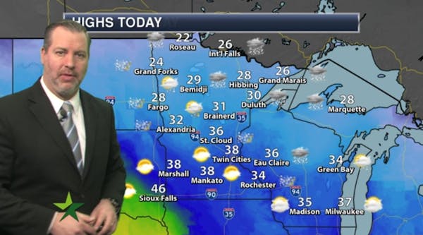 Morning forecast: High 38, snow up north; cold returns tonight