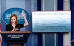 A monitor displaying cattle and beef prices was visible behind White House press secretary Jen Psaki at a briefing Jan. 4.