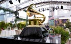 A decorative grammy is seen before the start of the 63rd annual Grammy Awards on March 14, 2021 in Los Angeles. The 2022 Grammy Awards will shift to a