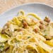 Artichokes are at the heart of a creamy sauce served over pasta.