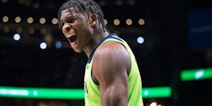 Timberwolves forward Anthony Edwards yells after being ejected during the third quarter of Wednesday’s game in Atlanta.