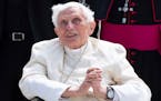 FILE---Emeritus Pope Benedict XVI arrives for his departure at Munich Airport in Freising, Germany, June 22, 2020. A long-awaited report on sexual abu