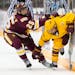 Gophers forward Mason Nevers, right, and teammates will look to rebound from last Saturday’s loss to Alaska.
