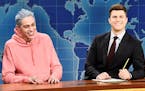 Pete Davidson and Colin Jost during a November 2018 “Weekend Update” segment on “Saturday Night Live” in New York. 