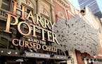 A sign for “Harry Potter and the Cursed Child” hangs at the Broadway opening at the Lyric Theatre on Sunday, April 22, 2018, in New York. The acto