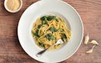 Spaghetti with Olive Oil, Garlic and Spinach. 