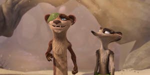 Buck, left, voiced by Simon Pegg, and Zee, voiced by Justina Machado, in “The Ice Age Adventures of Buck Wild.”