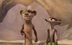 Buck, left, voiced by Simon Pegg, and Zee, voiced by Justina Machado, in “The Ice Age Adventures of Buck Wild.”