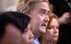 Fox News White House correspondent Peter Doocy asks a question at a White House briefing in Washington, July 26, 2021. In a hot-mic moment that may en